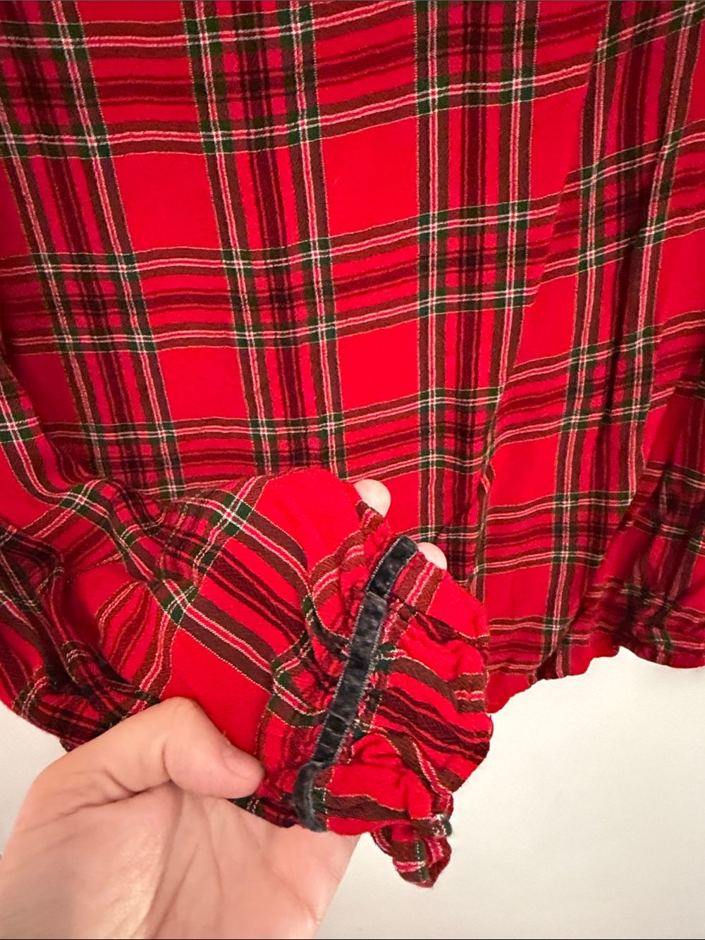 LOFT Red and Black Plaid V-Neck Long Sleeve Blouse - Picture 4 of 9